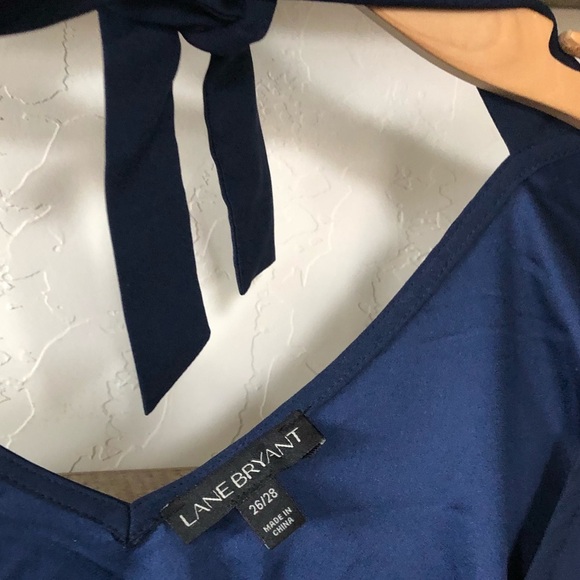 Lane Bryant|Navy Chiffon bell sleeve blouse, bow tie in back, sleeve buttons••• - Picture 5 of 8